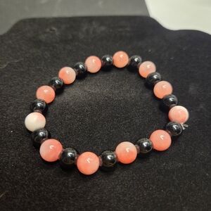 Chic Coral and Black Beaded Bracelet